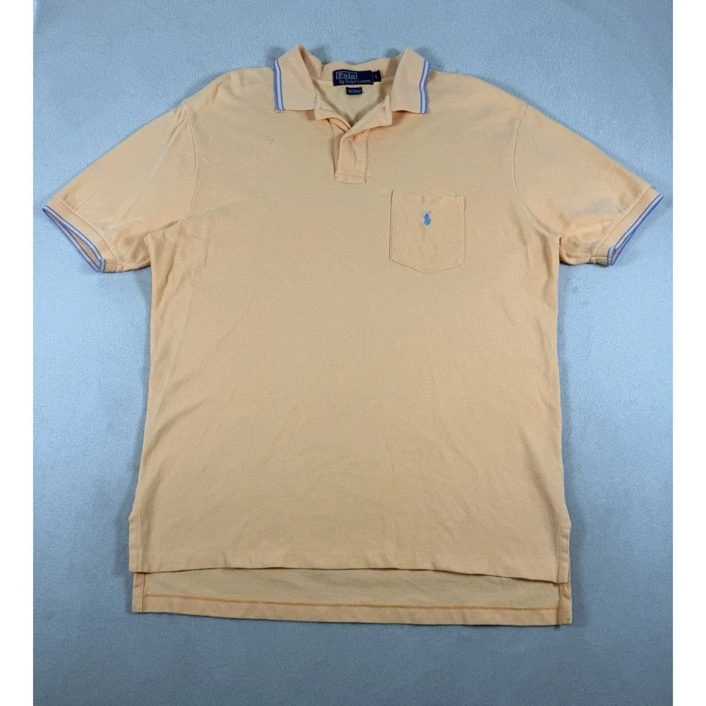 Vintage Polo Ralph Lauren Peach Short Sleeve Pocket Polo Shirt Size L